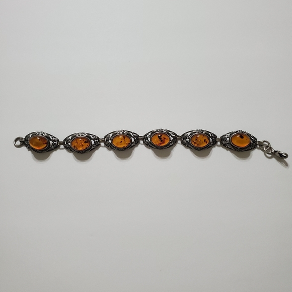 Art.Deco Nouveau.925 Baltic Amber 6 cabochon brace - Picture 2 of 11